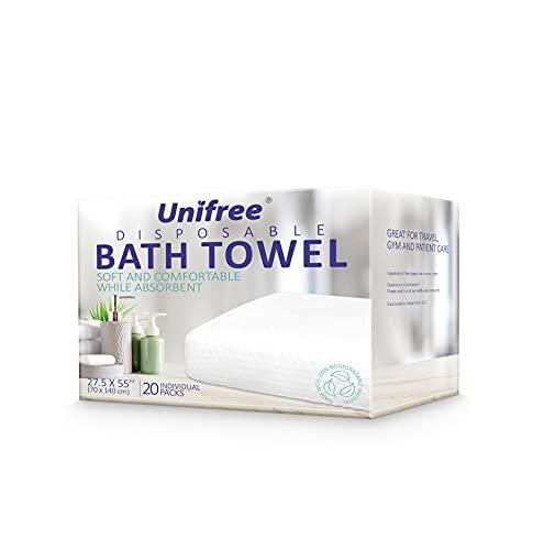 Unifree Disposable Bath Towels,For business trips, travel, gym and camping, 5 or 20 Count, Individually Packed,Portable,Thicken,Large Size(27.5“x55”)