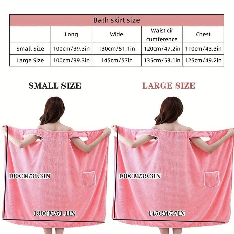 Solid Color Wearable Bath Towel, 1 Count Soft Absorbent Bathrobe with Pocket, Casual Bathrobe for Women & Girls, Bathrobe for Home Bathroom