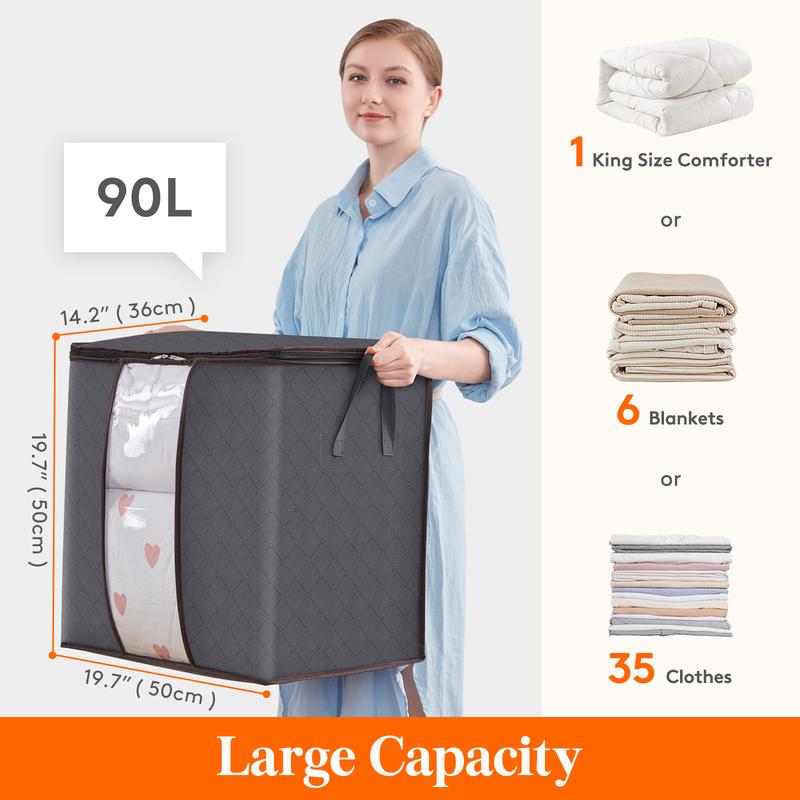 Lifewit Clothes Storage Bag 90L Large Capacity Organizer with Reinforced Handle Thick Fabric for Comforters, Blankets, Bedding, Foldable with Sturdy Zipper, Clear Window