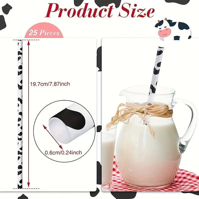 Cow Print Drinking Straws, 25pcs Disposable Farm Theme Paper Drinking Straws, Drinking Supplies for Home Party Wedding Birthday Baby Shower