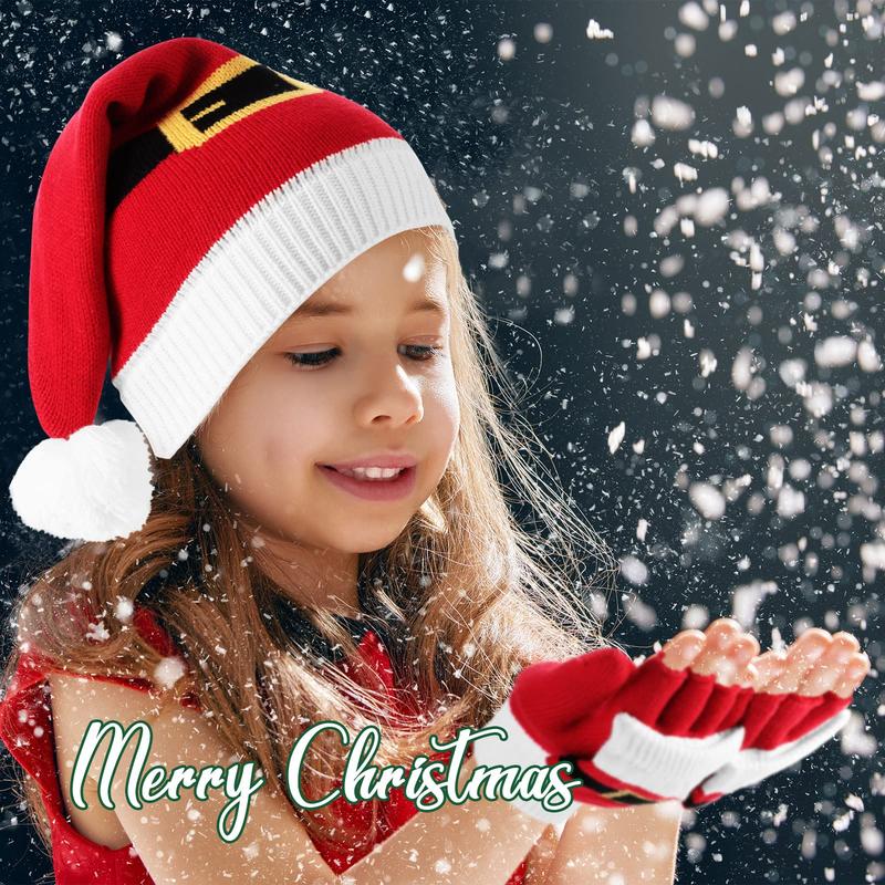 4 Pieces Christmas Elf Knitted Hat Elf Hats for Kids Flip Mittens Women Convertible Fingerless Gloves for Women Flip Top Gloves Christmas Mittens for Girls, Boys, Women and Men