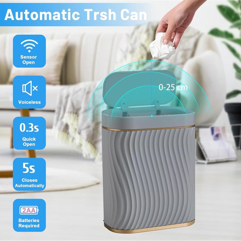 Bathroom Small Trash Can with Automatic Touchless Lid, 2.6 Gallon  Garbage Can Narrow  Trash Bin for Bedroom, Office, Living Room