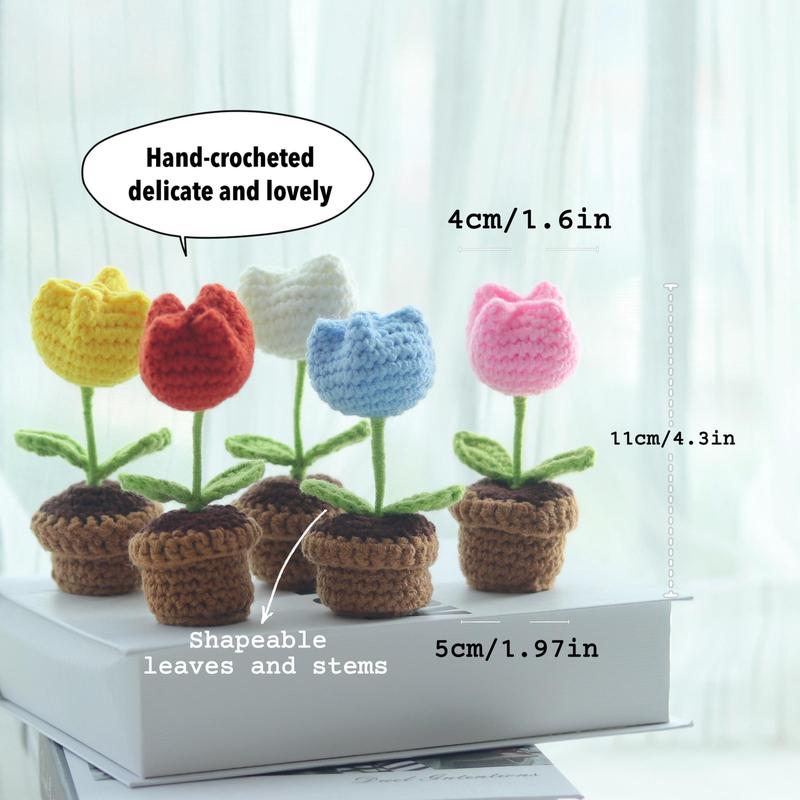 Crochet Flower Pot, 1 Count Cute Mini Crochet Flower Pot Ornament, Creative Flower for Home Decor, Desktop Decoration for Living Room Bedroom Office