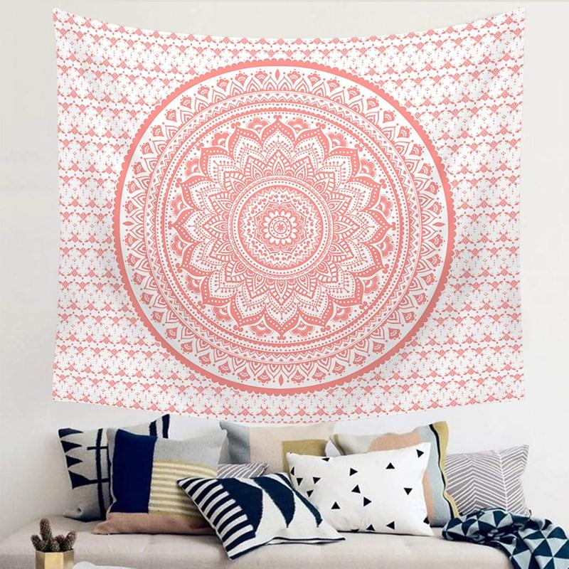 Pink Mandala Tapestry, Indian Hippie Bohemian Psychedelic Tapestries Women Wall Hanging for Bedroom Teen Girl(Pink, 51.2