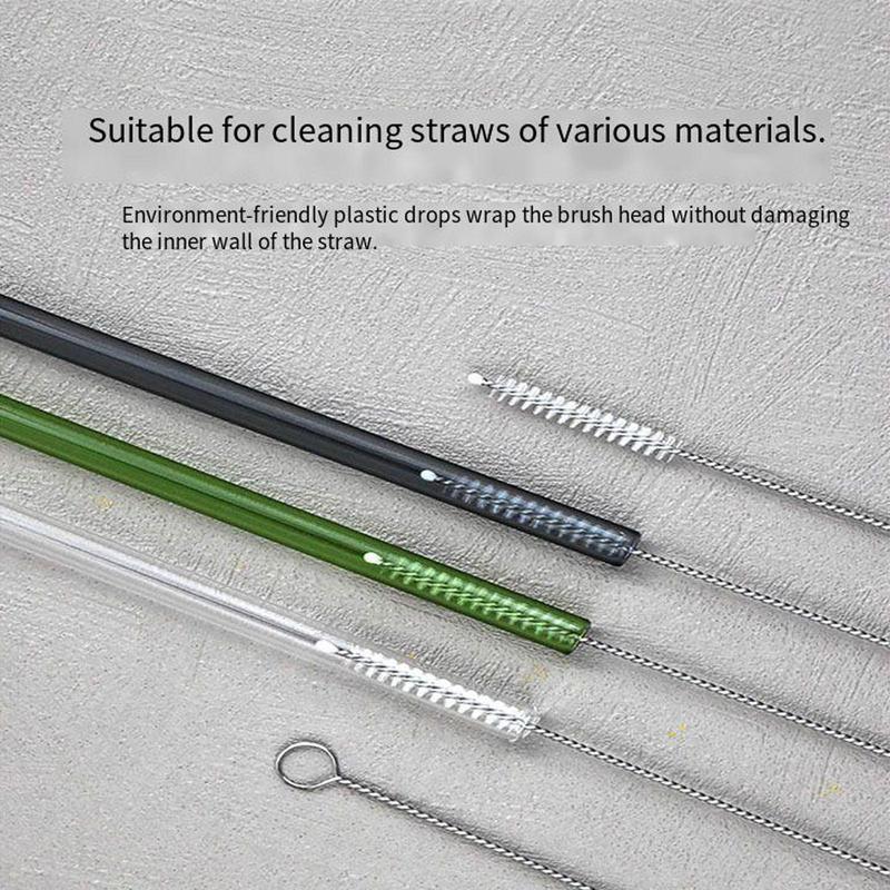 10pcs Long Handle Straw Brush, Stainless Steel Flexible Reusable Straw Cleaning Brush