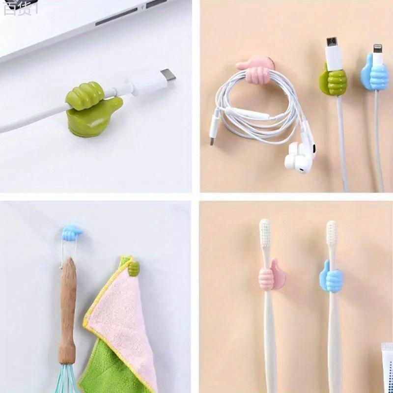 1pc 4pcs Creative Thumb Hooks, Children's Room Decoration Hook, Multi-functional Data Cable Fixed Wire Storage Device, Traceless Strong Adhesive Free-Punching Hooks, Kitchen Bathroom Bedroom Office Accessories, Home Decor Art Supplies Organiser Plastic