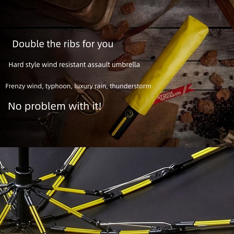 Stormproof double fiberglass special umbrella durable and sturdy rainproof fully automatic home portable lightweight folding waterproof umbrella