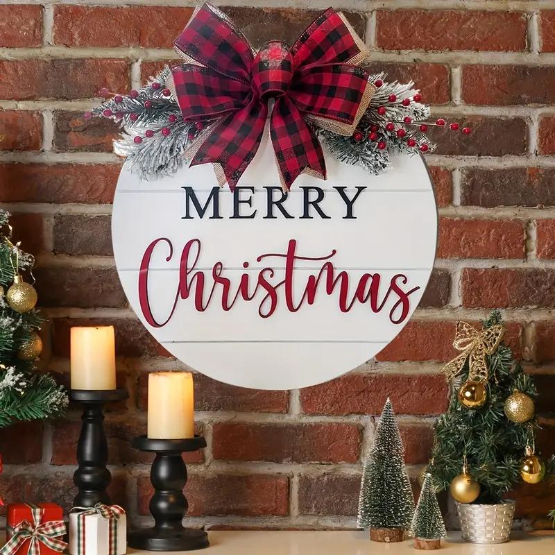 Christmas Themed Hanging Sign, Artificial Woven Merry Christmas Wreath, Front Door Decoration, Outdoor Decoration, Corridor Decoration