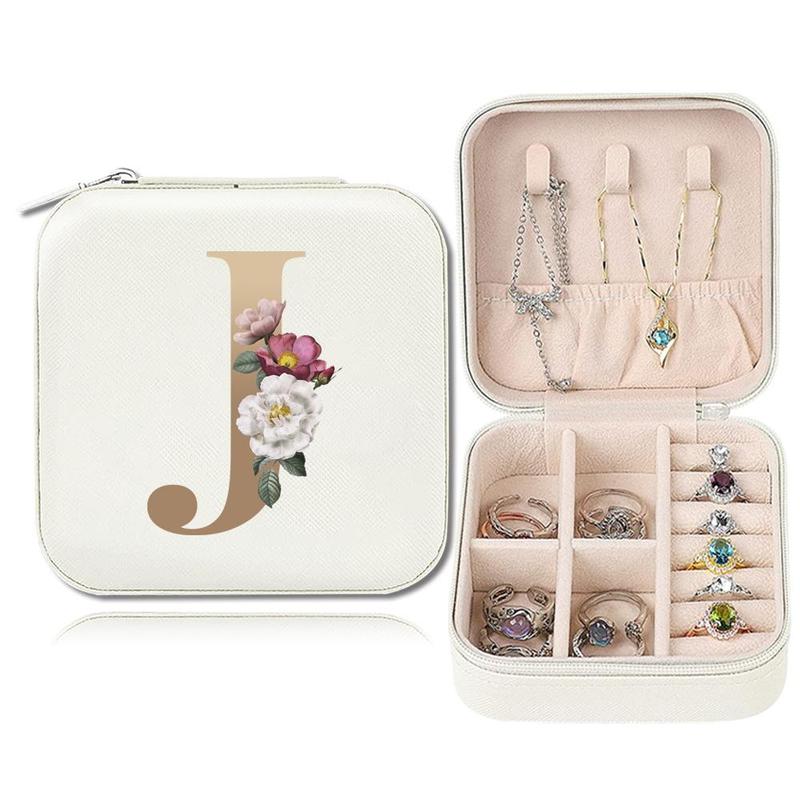 Letter Pattern Jewelry Storage Box, 1 Count Earring Ring Necklace Cosmetics Storage Case with Zipper, Dustproof Jewelry Organizer for Home & Travel