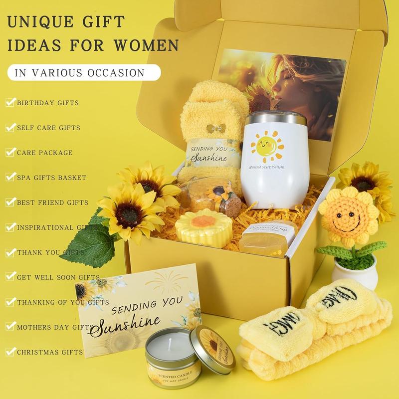 Gifts Basket for Women,Sunflower Gifts Set Birthday Gifts for Women Get Well Soon Basket Gifts Self Care Package Gifts Relaxing Set Inspirational Gifts Sunflower Sending Sunshine Gifts for Mom Wife