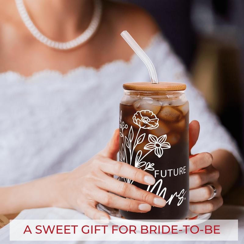 Bride To Be Gifts - Bridal Shower Gift - Engagement Gifts for Women, Bachelorette Gift for Bride, Bride Gifts - Bachelorette Party Favors - Future Mrs - Engaged Gifts for Her - 16 Oz Can Glass durable office