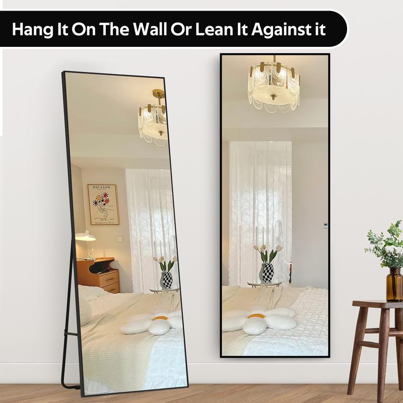 [Black Friday] Full Length Aluminum Frame Wall & Floor Mirror - Large Dressing Mirror for Living Room Bedroom Cloakroom, Black Decor