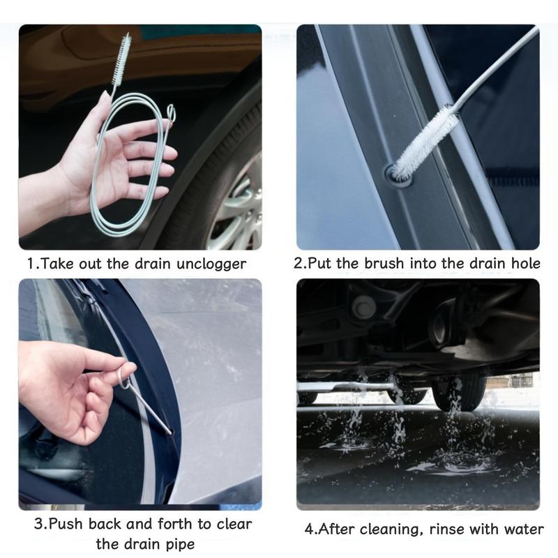 Car Sunroof Drain Cleaning Brush, Stainless Steel Drain Pipe Clearing & Cleaning Tool, Flexible Drain Brush for Car Sunroof Windshield Wiper Drain Hole