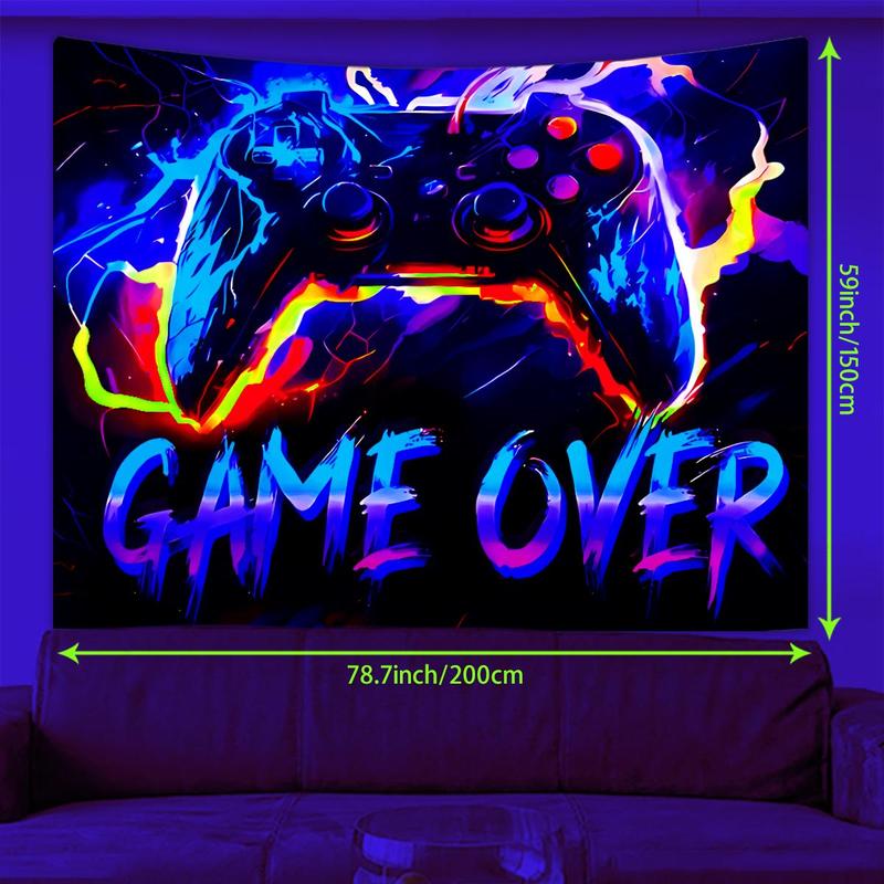 Gamepad & Letter Pattern Tapestry, 1 Count UV Reaction Game Controller Fluorescent Tapestry, Wall Hanging Blanket for Home Bedroom Dormitory