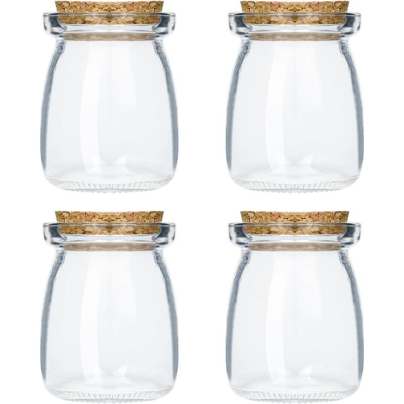 4Count Empty Glass Jars with Cork Stoppers Clear Glass Bottle Mini Vases Jars Message Wish Bottle for DIY Art Crafts Projects Decoration Party Supplies Wedding(Pudding Shape)