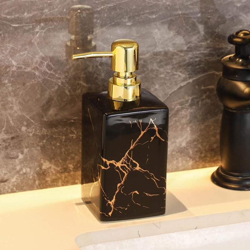 Marble Pattern Soap Dispenser, 1 Count Press Type Soap Dispenser, Bathroom Supplies for Home Hotel Salon Dormitory