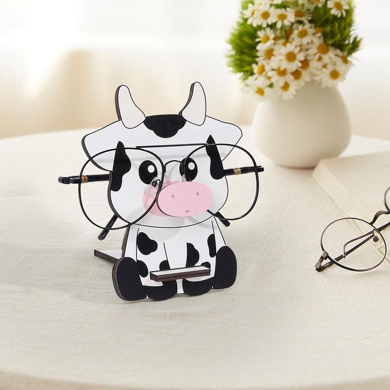 Wooden Glasses Holder, 1 Count Cute Cow Design Glasses Storage Rack, Desktop Decoration for Home Office School, Home Organizer