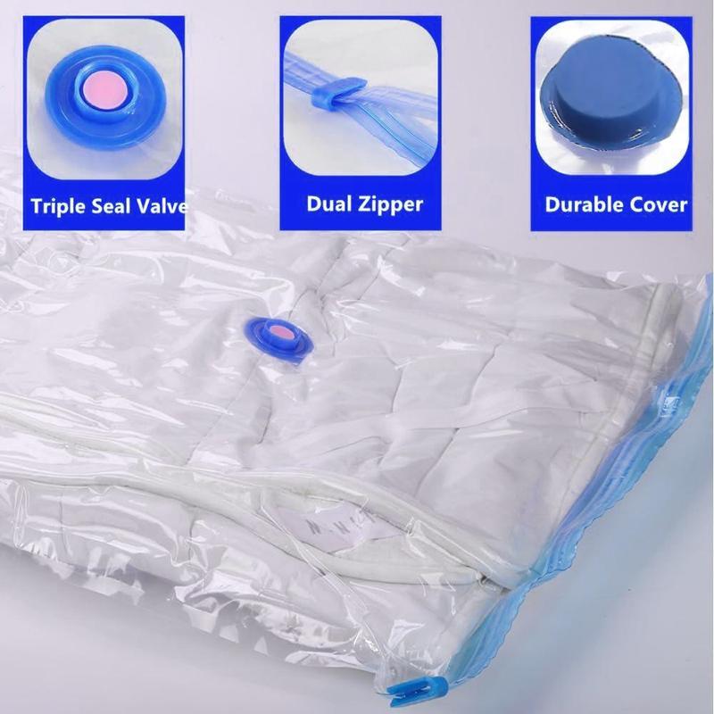 Vacuum Clothes Storage Bag, 4 Counts Clear Space Saver Bag, Vacuum Seal Bag, Compression Bag for Clothes, Quilts, Pillows