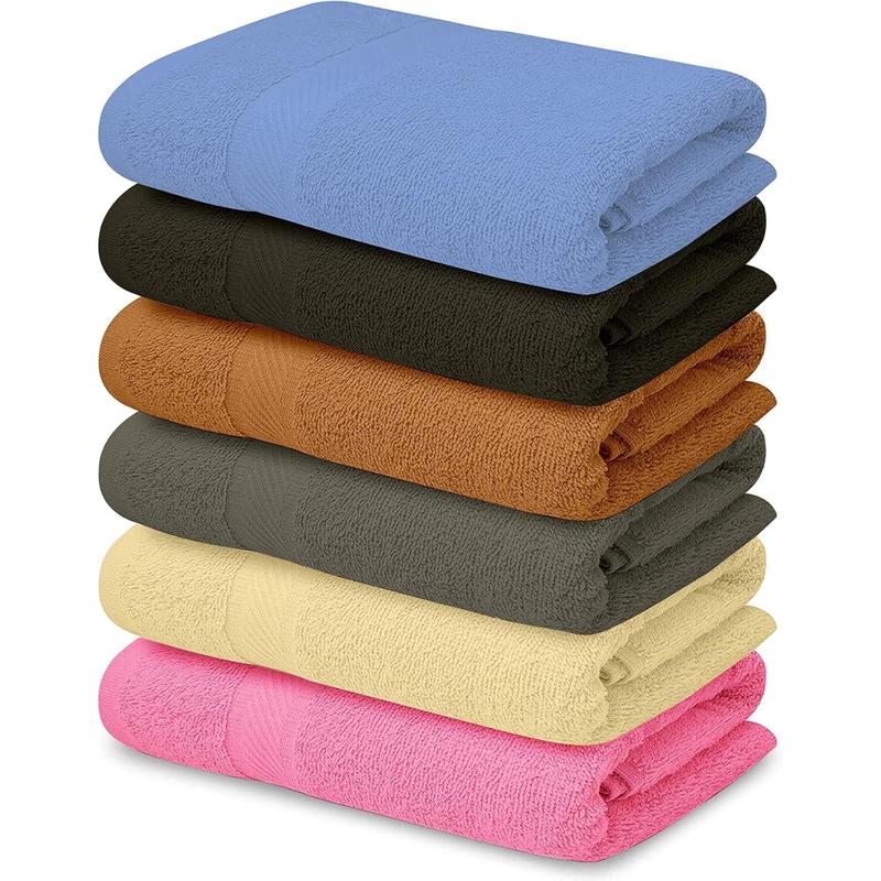 LINEN  Cotton Bath Towels-27x54inch - 6 Pack Shower Towels - Light Weight, Ultra Absorbent Towels for Bathroom (Multi Color)