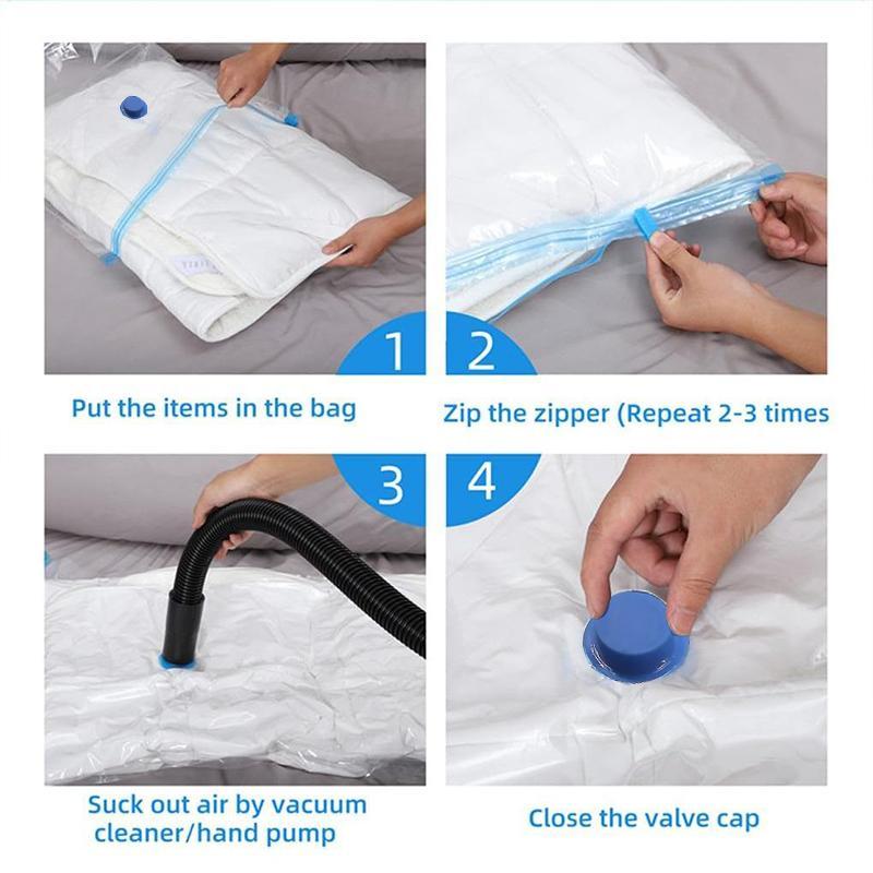 Vacuum Clothes Storage Bag, 4 Counts Clear Space Saver Bag, Vacuum Seal Bag, Compression Bag for Clothes, Quilts, Pillows