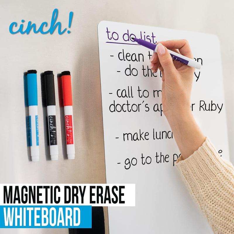 Cinch 17x11 Stain-Resistant Fridge Whiteboard with 4 Markers and Eraser - Magnetic Dry Erase Board Organizer and Planner for Refrigerator (Plastic)