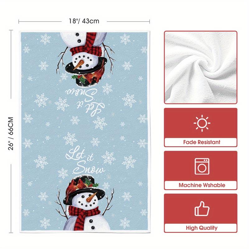 Snowman Christmas Trees Winter Kitchen Towels Dish Towels, 18x26 Inch Seasonal Christmas Room Funky Home Decoration Hand Towels Set of 2