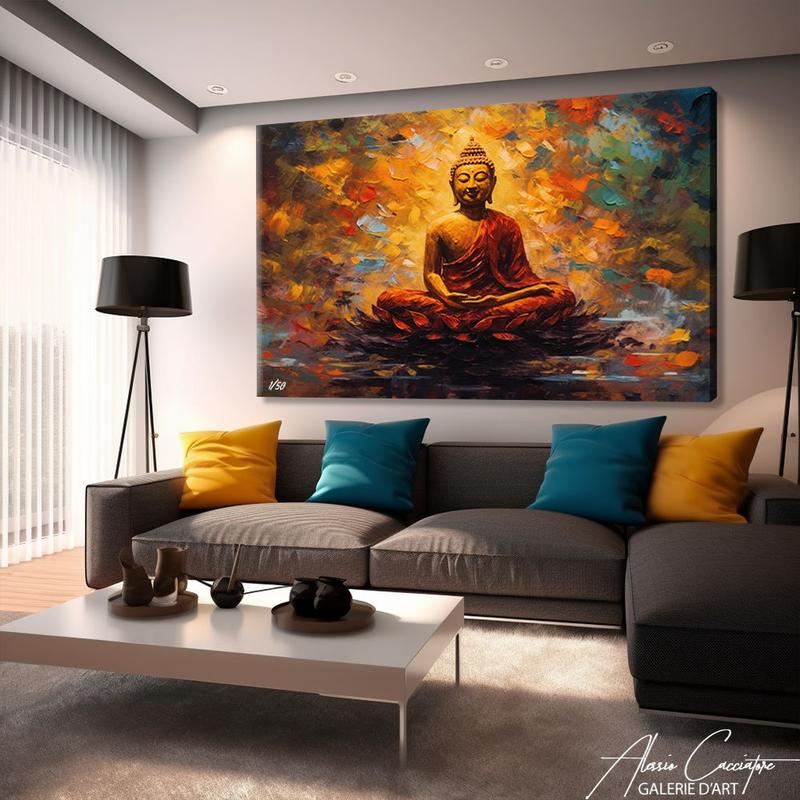 Buddha Canvas Painting, Yoga Artwork, Meditation Art Print, Buddha Wall Art Landscape, Buddhist Wall Decor, Yoga Wall Art Lotus