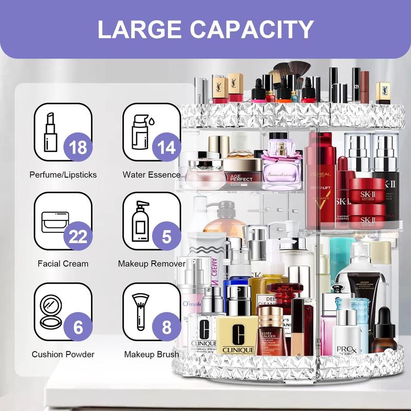 Chrismas gift for families or friends 360 Rotating Makeup Racks Large Capacity Cosmetics Racks Beauty Organizer Clear Cosmetic Storage Display Case with 8 Layers and Detachable Shelves for Bedroom Dresser