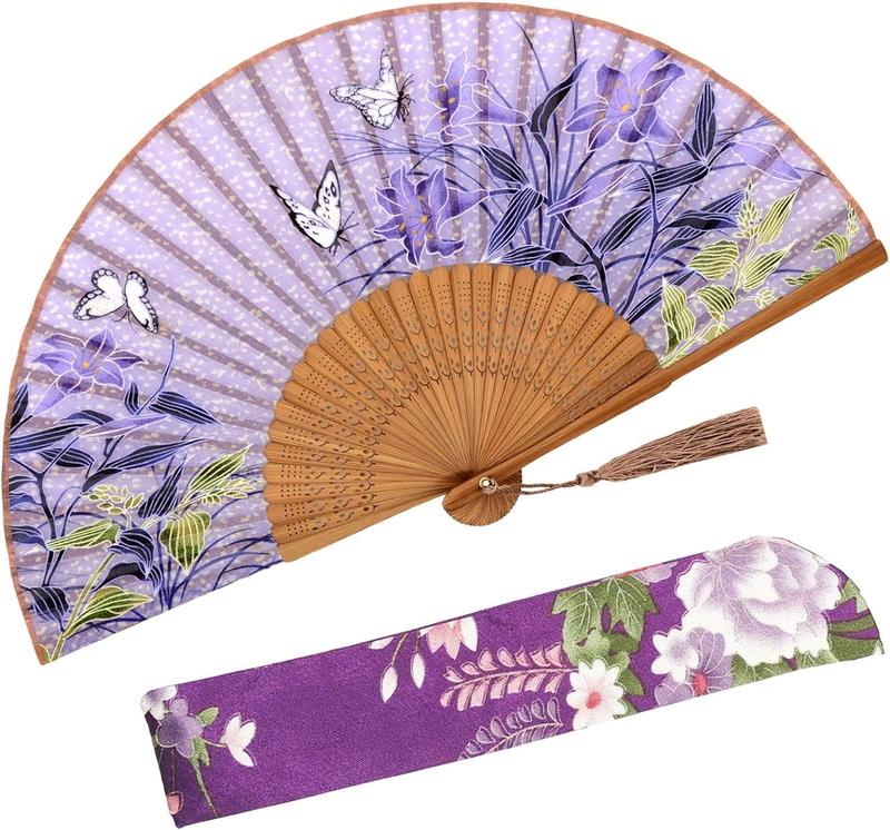 Small Folding Hand Fan - Chinese Japanese Vintage Bamboo Silk Fans - for Dance, Performance, Decoration, Wedding, Party，Gift （Lily-wzs）