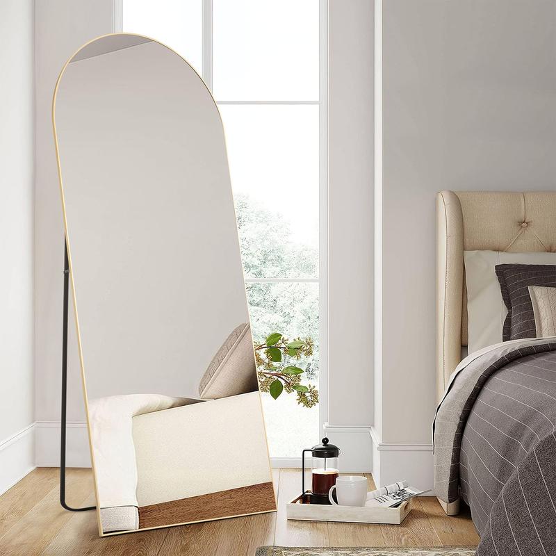 FurniChic Haven Full Length Mirror with Stand, Wall Mirror, Aluminum Frame, HD Mirror, Fog-Resistant, Sturdy Structure, Versatile Design