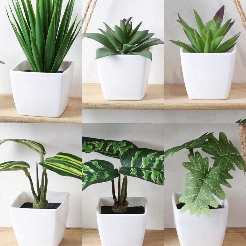 Artificial Potted Plant, 6 Counts Mini Fake Potted Plant, Decorative Plant for Home Living Room Bedroom Dining Room Garden