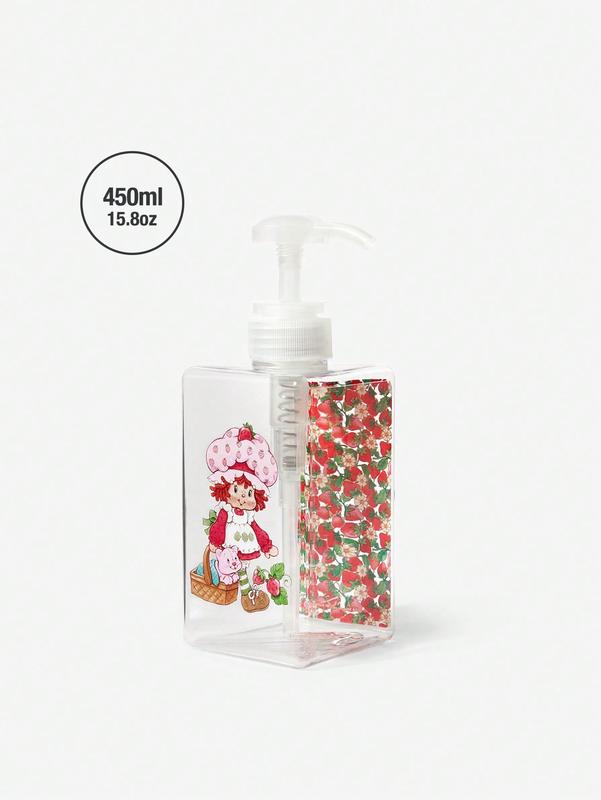 Strawberry Shortcake Cute Cartoon Figure & Strawberry Pattern Portable Press-Type Separation Bottle 450ml | Perfect for Shower Gel, Shampoo & More