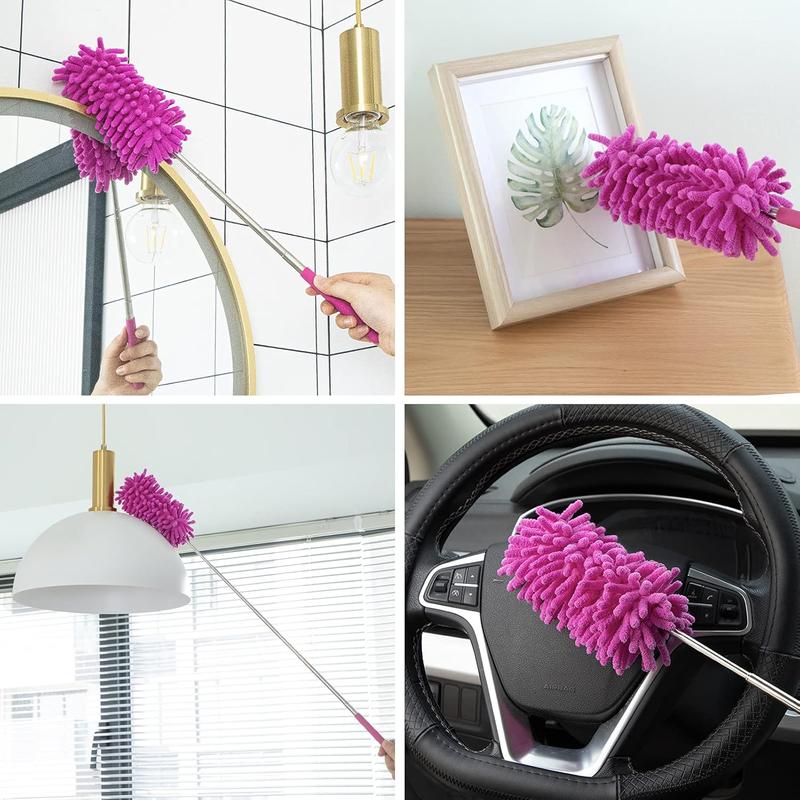 Microfiber Duster for Cleaning, Hand Washable Dusters with 2Count Replaceable Microfiber Head, Extendable Pole, Detachable Cleaning Brush Tool for Office, Car, Window, Furniture, Ceiling Fan