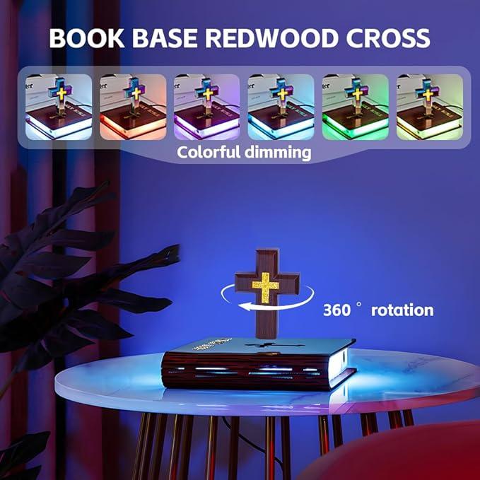 Magnetic Levitating Cross Lamp, Floating Bible Lamp, Color-Changing LED Lights, Perfect for Religious Gifts and Decor Decoration Room, Cross Decoration with Glowing Base Festival Gifts Wedding Ornaments