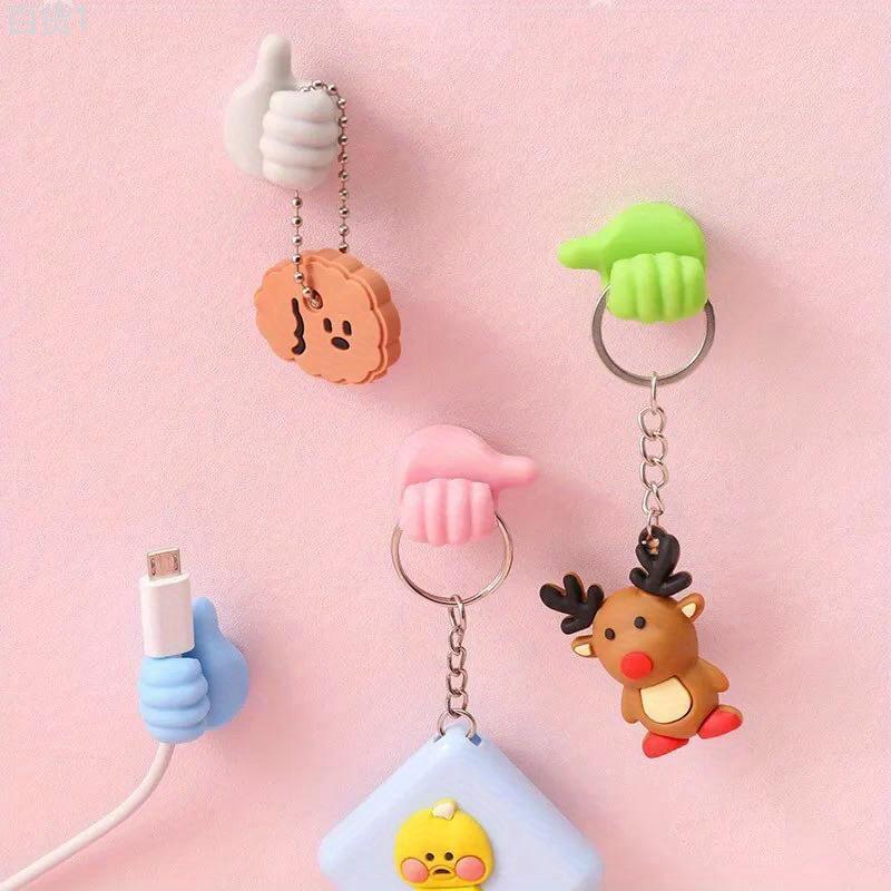 1pc 4pcs Creative Thumb Hooks, Children's Room Decoration Hook, Multi-functional Data Cable Fixed Wire Storage Device, Traceless Strong Adhesive Free-Punching Hooks, Kitchen Bathroom Bedroom Office Accessories, Home Decor Art Supplies Organiser Plastic