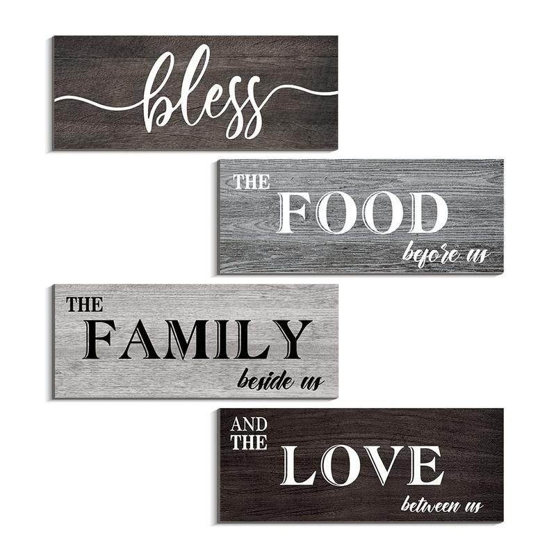 Wooden Letter Pattern Sign, 4pcs set Farmhouse Wall Art Plaque, Rustic Wall Hanging Decorations, Wall Art for Home Dining Room Kitchen