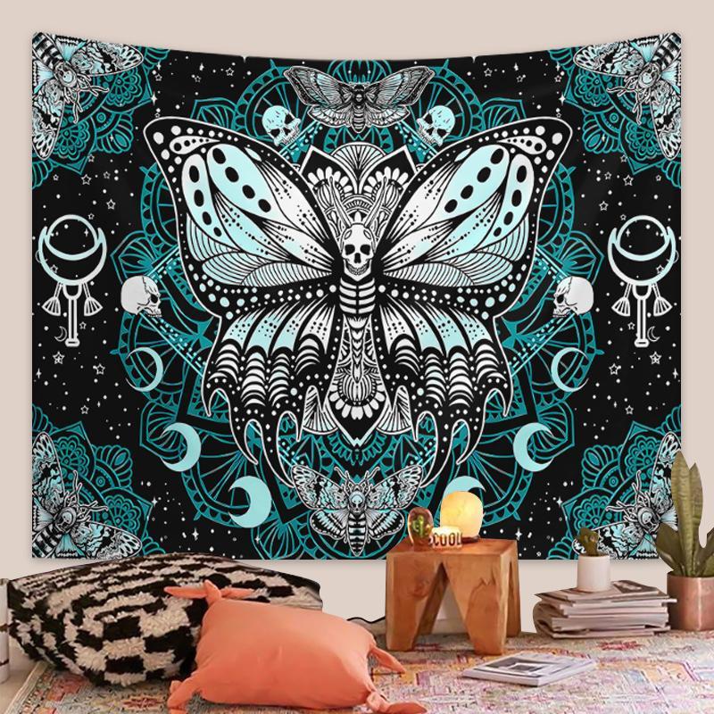 Bohemian Style Butterfly & Moon Print Tapestry, 1 Count Ramadan Decorations Wall Hanging Decor for Living Room Bedroom Office Decoration, Home Decor