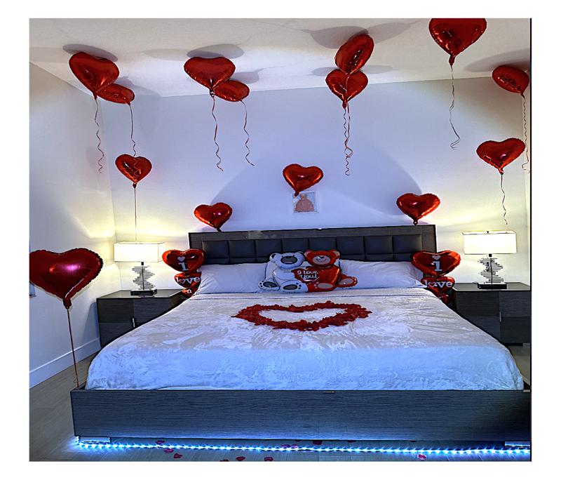 Apintop 'I Love You' Balloon Kit Big Teddy Bear Foil Balloon2 linked I Love You and 12 Heart Foil Balloon 1000 Silk Rose Petals (ready separated)  Suitable with Air or Helium for Romantic Decorations Includes air balloon pump 100 dot glue Gift Set Wedding