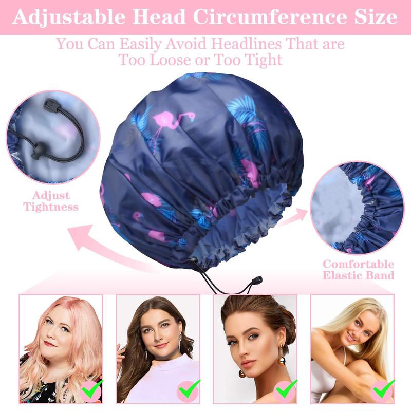 3 Pack Extra Large Double Layer Adjustable Shower Caps for Women, Waterproof Exterior & EVA Lining, Oversized Design for All Hair Lengths