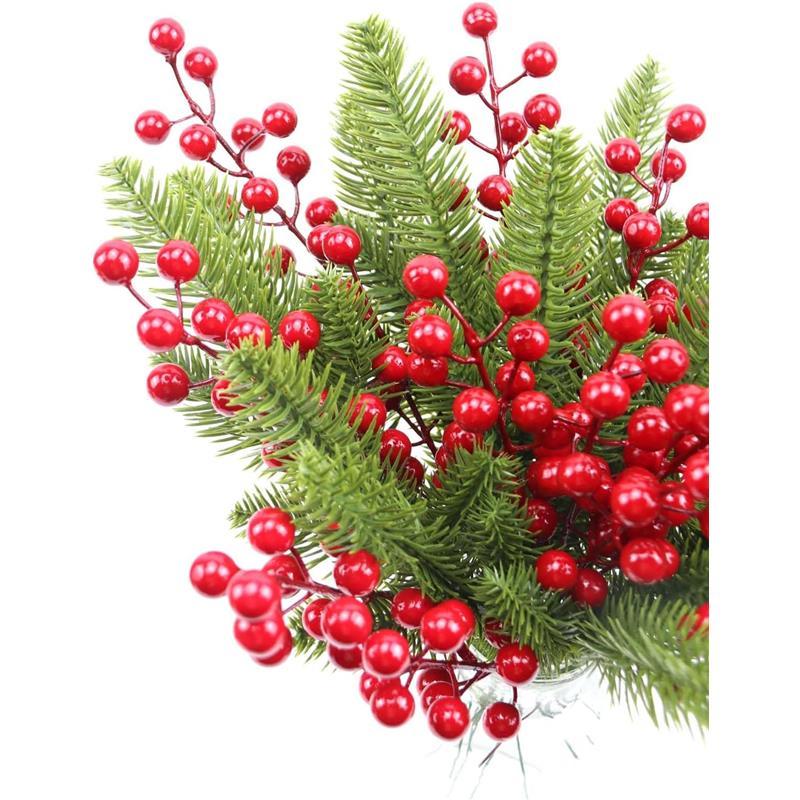 60 Pack Artificial Red Holly Berries, 8.2 Inch Red Berry Stems for Christmas Tree Decorations Celebration Flower Garland