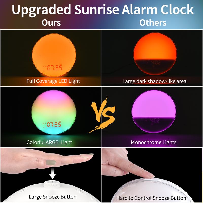 Hatch Alarm Clock Heavy Sleepers Wake Up Light Sunrise Alarm Clock Heavy Sleepers, Bedroom, with Sunrise Simulation, Sleep Aid, Dual Alarms, FM Radio, Snooze, Nightlight, Daylight, 7 Colors, 7 Natural Sounds, Ideal for Gift Decor