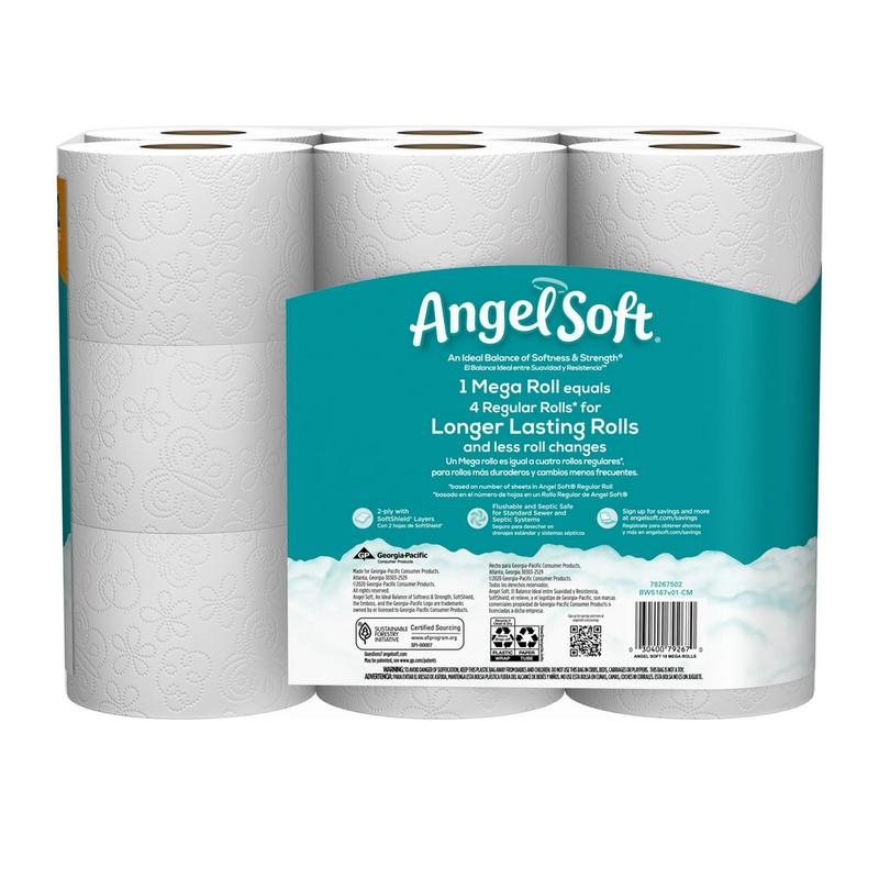 Angel Soft Toilet Paper, 18 Mega Rolls = 72 Regular Rolls, 2-Ply Bath Tissue (PREESHIP)