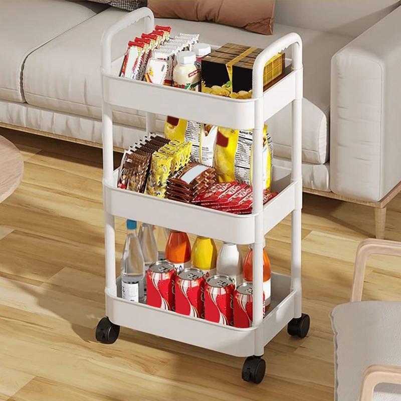 Home Furniture 3 Tier Rolling Cart, Plastic Rolling Utility Cart with Wheels, Lightweight Rolling Storage Cart Organizer