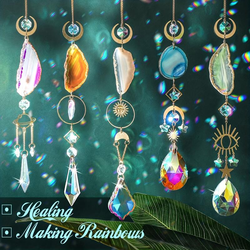 6 PCs Catcher, Sun Catcher Indoor Window Hanging Sun Catcher with Crystal Light Catcher with Prism and Agate Slices for Indoor Outdoor Home Garden Wedding Decoration