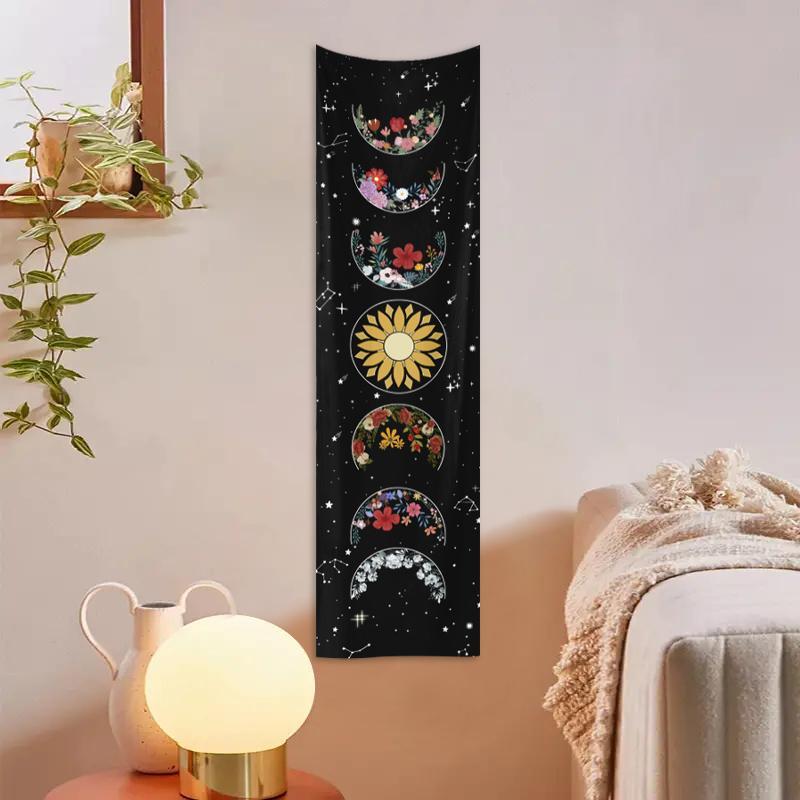 Room Decor Boho Style Colorful Moon Phase Tapestry for Mean Girls Decorations, 1 Count Cosmic Energy Meditation Tapestry, Square Wall Decoration Tapestry For Bedroom & Living Room, Dorm Essentials