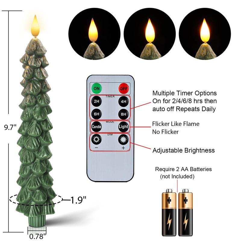 Christmas Tree Candles，Christmas gift，Flameless Taper Candles for Christmas Trees, Real Wax LED Battery Operated with Warm 3D Wick for Holiday and Wedding Decor gift.