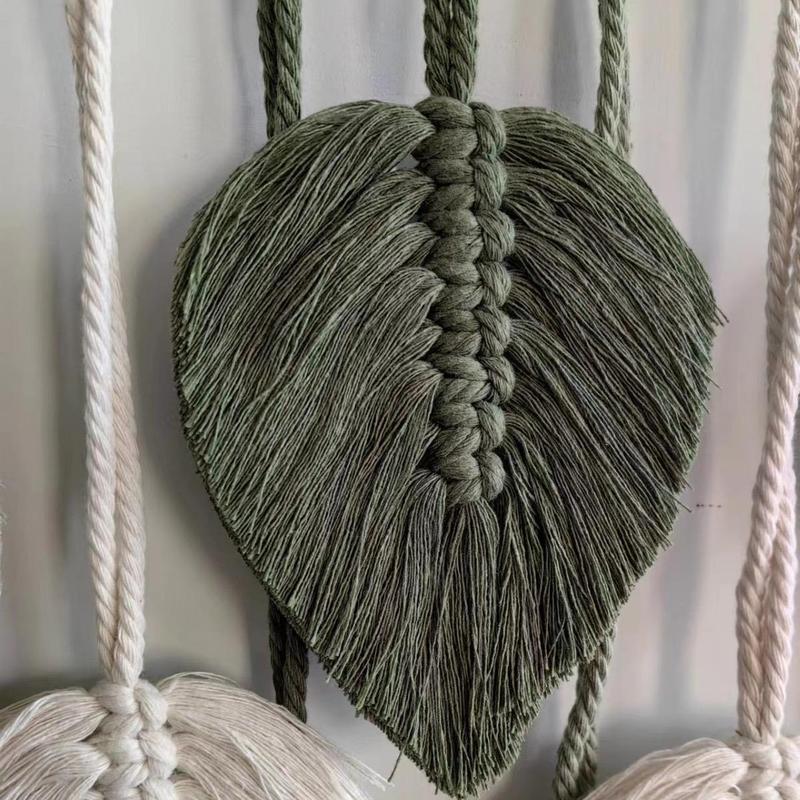 Boho Style Woven Rope Tassel Hanging Decor, Woven Leaf Shaped Wall Hanging, Room Decor, Birthday Gift Ideas, Summer Essentials, Wall Decor for Home Living Room Bedroom