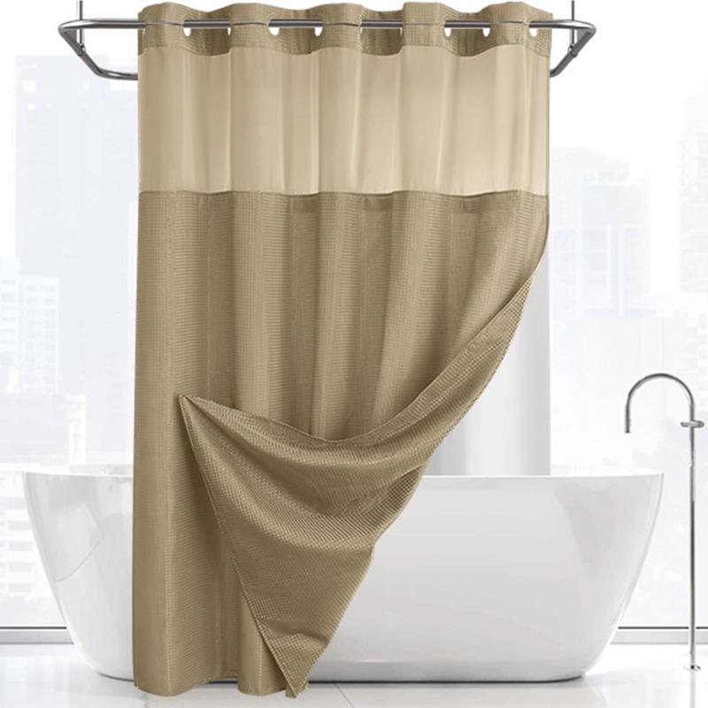 Waffle Pattern Shower Curtain, 1 Count Double Layer Waterproof Shower Curtain, Removable Shower Curtain with Snaps, Bathroom Supplies