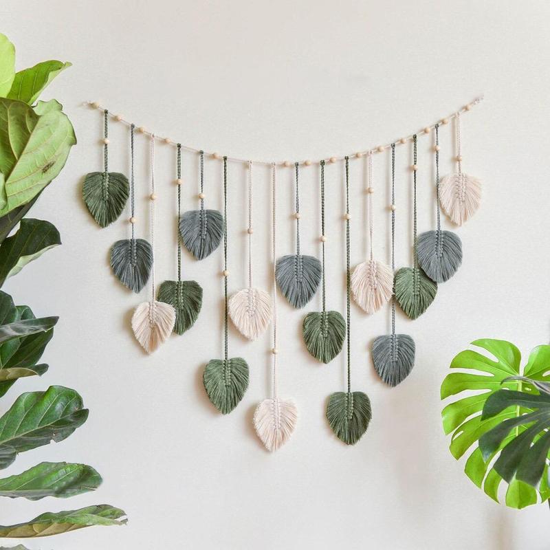 Boho Style Woven Rope Tassel Hanging Decor, Woven Leaf Shaped Wall Hanging, Room Decor, Birthday Gift Ideas, Summer Essentials, Wall Decor for Home Living Room Bedroom