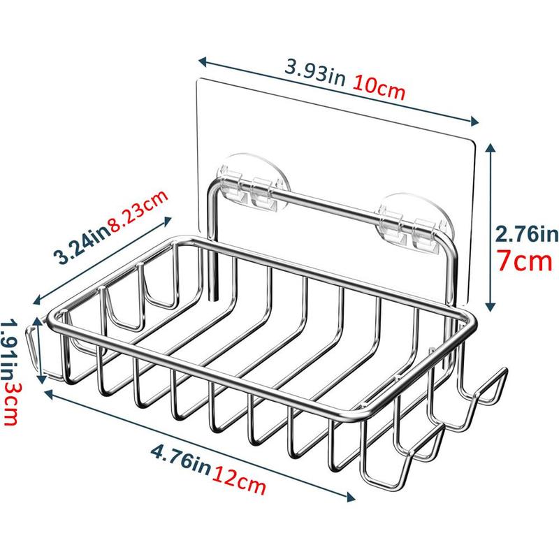 Bar Soap Holder with 4 Hooks, Stainless Steel Adhesive Soap Dish, Shower Wall Soap Holder, Bathroom Accessories